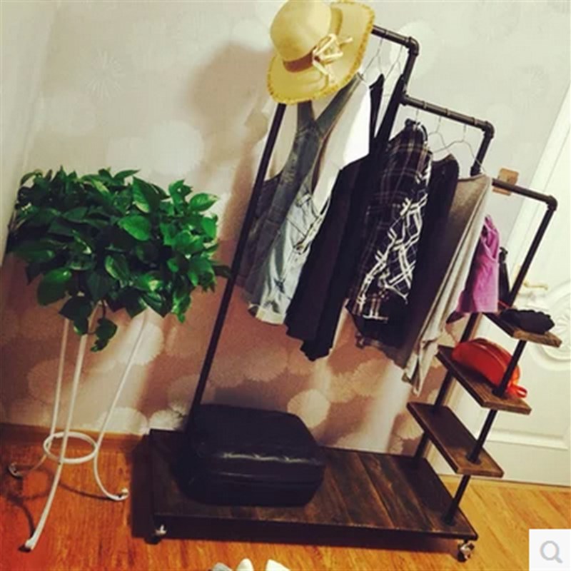 复古实木铁艺服装展示架鞋包架挂衣架衣帽架服装店货架中岛架包邮