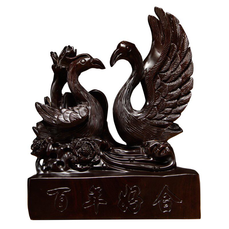 木雕百年好合天鹅摆件创意结婚礼物客厅新婚礼品家居电视柜装饰品