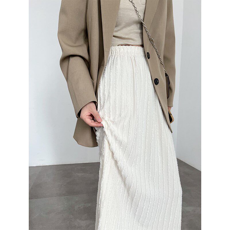 白色半身裙女春秋2024新款开叉高腰a字裙高级感气质中长款包臀裙