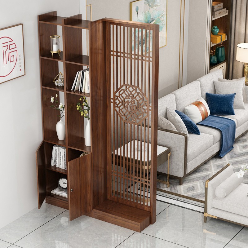 新中式屏风隔断客厅玄关柜木质格栅入户穿堂镂空轻奢卧室装饰