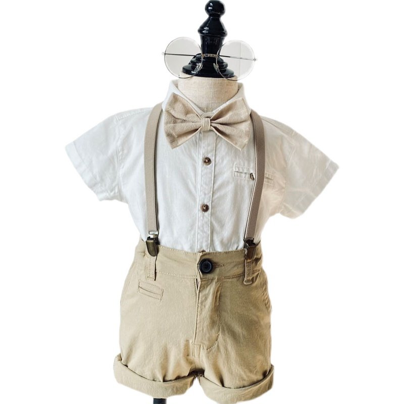 2021夏款男宝宝周岁礼服 男童英伦风套装花童演出服背带短裤抓周