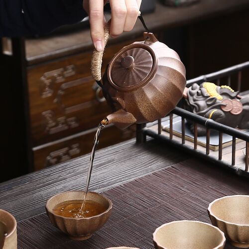 复古功夫茶具粗陶家用整套温茶组合家用办公室客厅简约侧把煮茶壶