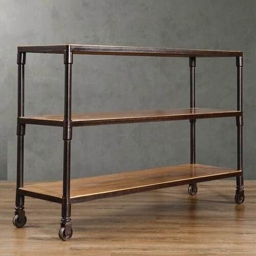 美式loft收纳置物架隔板原木落地多层厨房茶水间简约储物架子三层