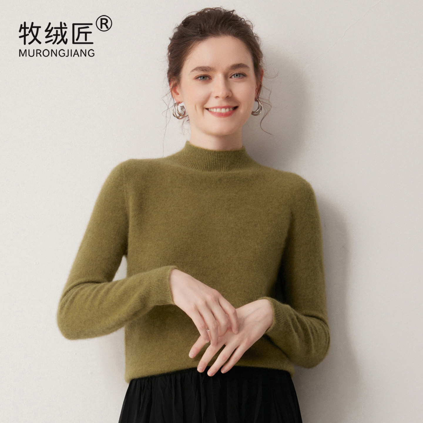 无缝一体100纯山羊绒衫女