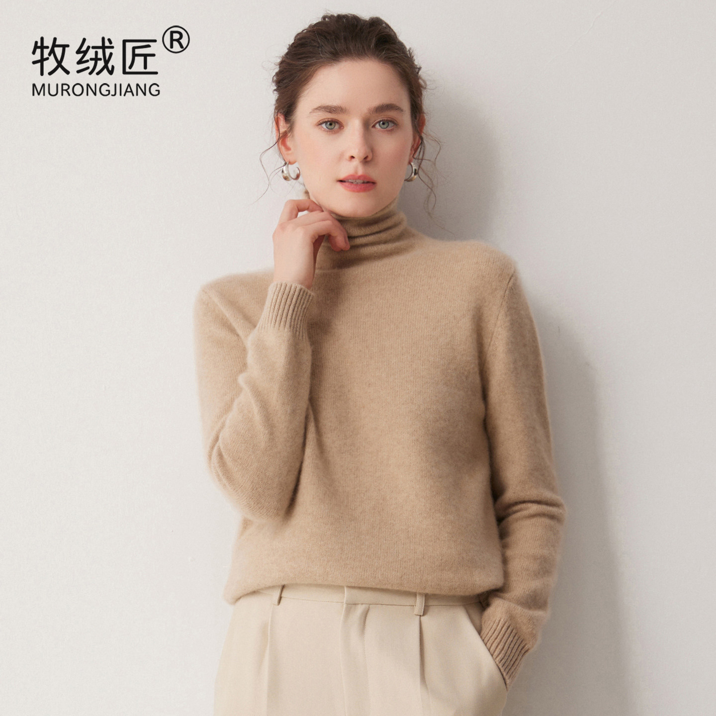 牧绒匠 重磅加厚~100%纯山羊绒衫女 堆堆领毛衣 羊毛秋冬打底毛衣