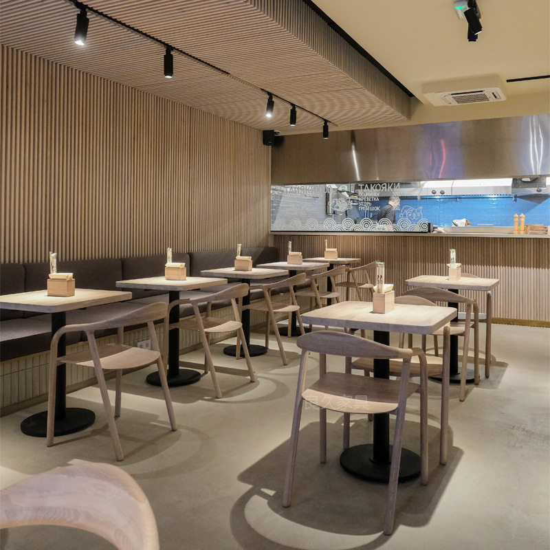 原木风森林餐厅饭店家具实木餐桌椅咖啡馆粉面卡座沙发配套组合