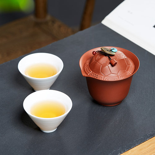 宜兴紫砂快客杯一壶二杯户外手抓泡茶杯便携包式旅行功夫茶具套装