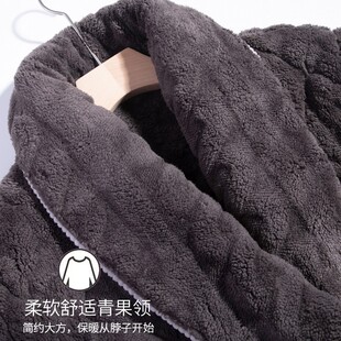 男士 加厚珊瑚绒夹棉男款 浴袍冬天三层保暖长款 法兰绒睡衣 睡袍冬季