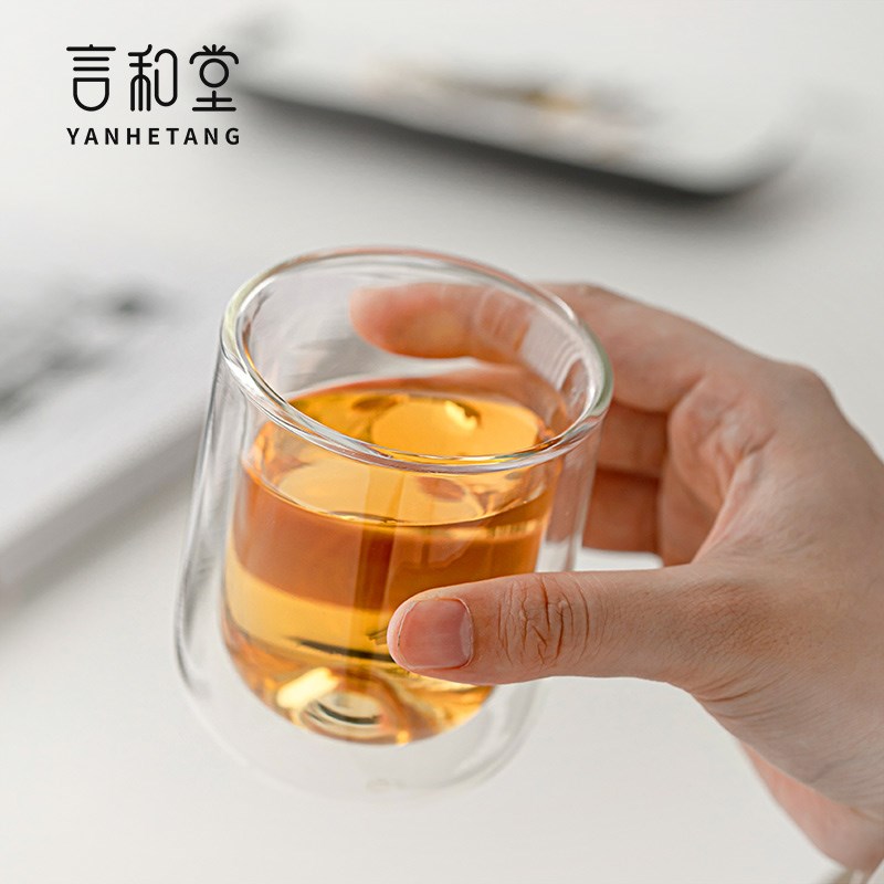 言和堂山岳泡茶杯办公双层玻璃防烫过滤杯花茶杯高档精致观山杯女