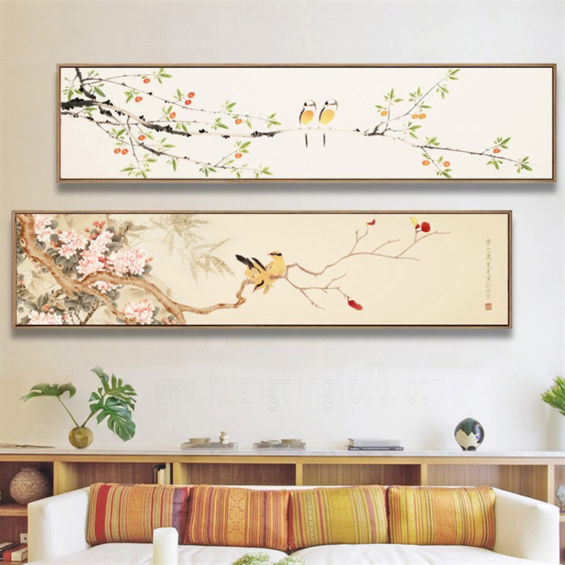 卧室床头装饰画新中式客厅沙发背景墙壁画横幅挂画花鸟水墨画梅花