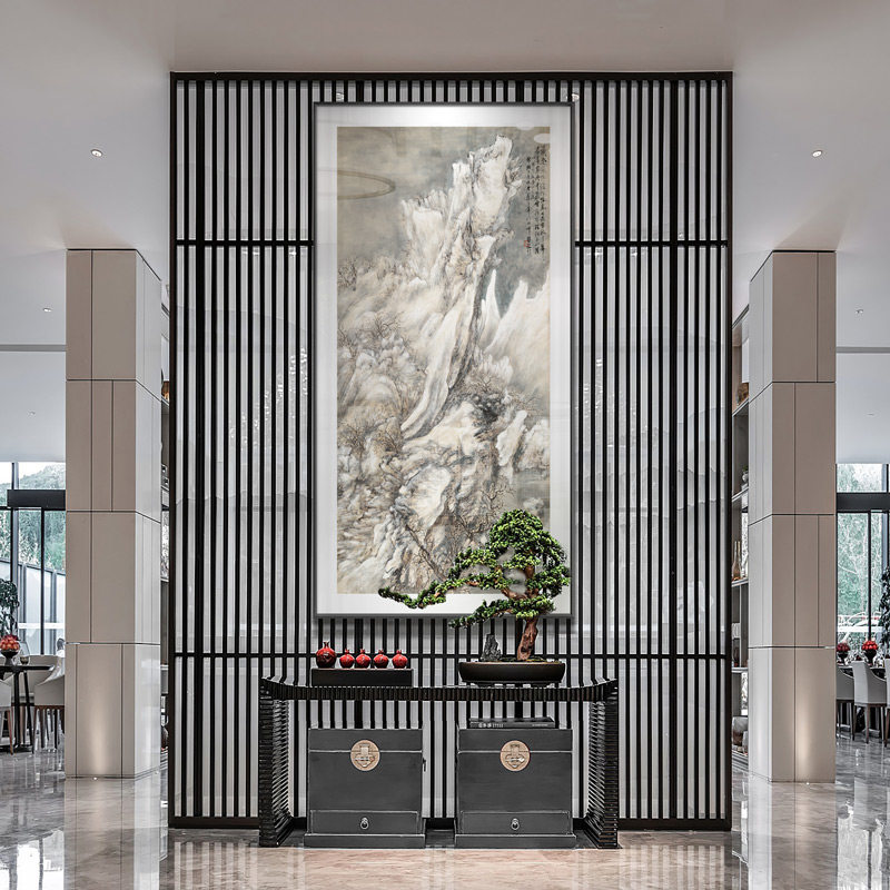 新中式国画梅花巨幅壁画酒店大堂进门背景玄关过道装饰画门厅挂画