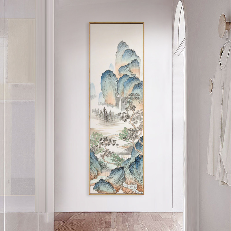 新中式山水国画挂画 玄关走廊适用有框油画布壁画