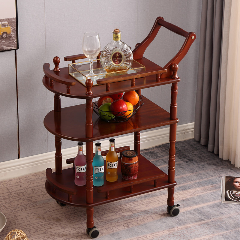 欧式实木酒水车美容车酒店推车移动送餐车蛋糕车家用置物架美食车