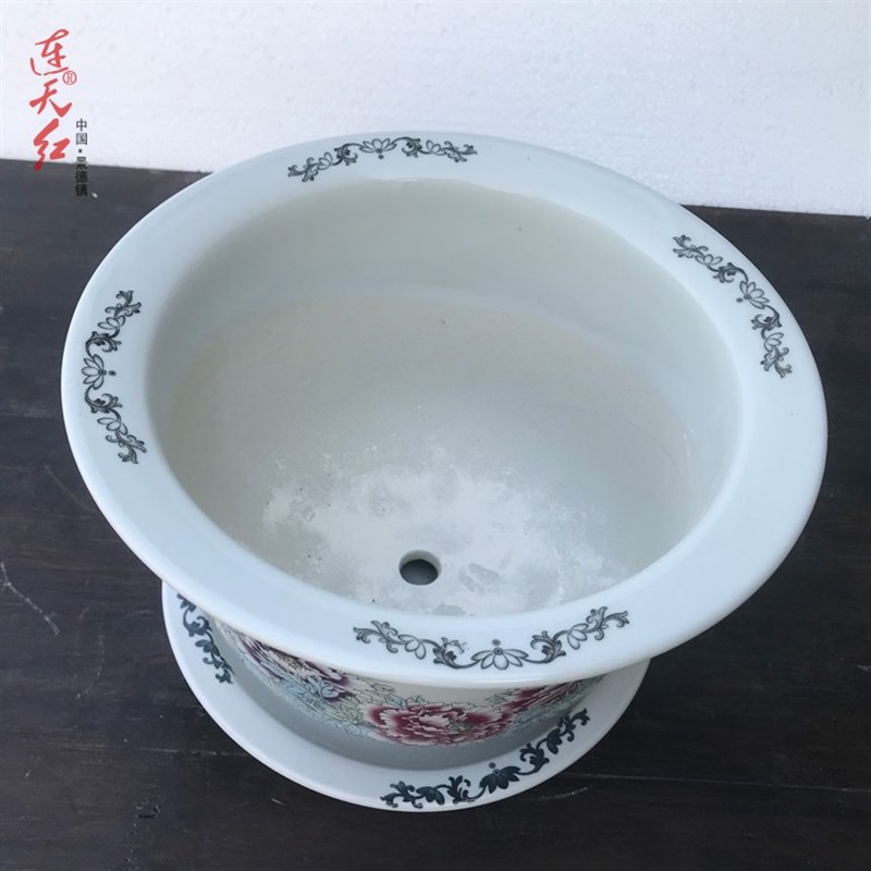 景德镇陶瓷器花盆粉彩大号花钵落地种树盆铁树发财树盆栽盆送托盘