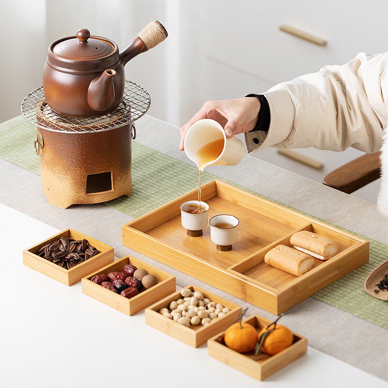 一品仟堂 竹木创意干果盒围炉煮茶果盘茶点盘日式家用托盘零食盘