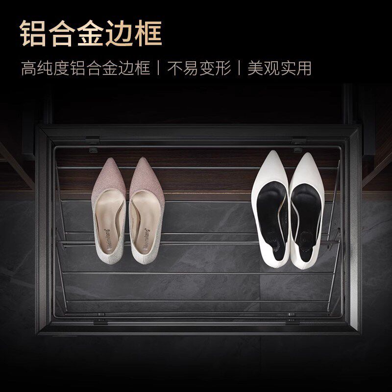 衣柜推拉鞋架缓冲阻尼置物架衣帽间伸缩鞋柜抽屉式五金拉篮