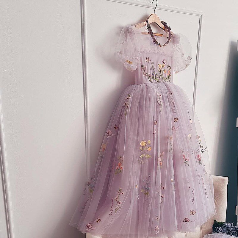 馨妍童女童礼服轻奢小众儿童生日紫色花童裙钢琴演奏演出主持人