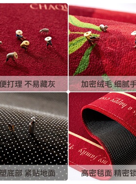 兔年新年卧室地毯2023新款红色床边毯毛毯家用床前飘窗垫客厅地垫
