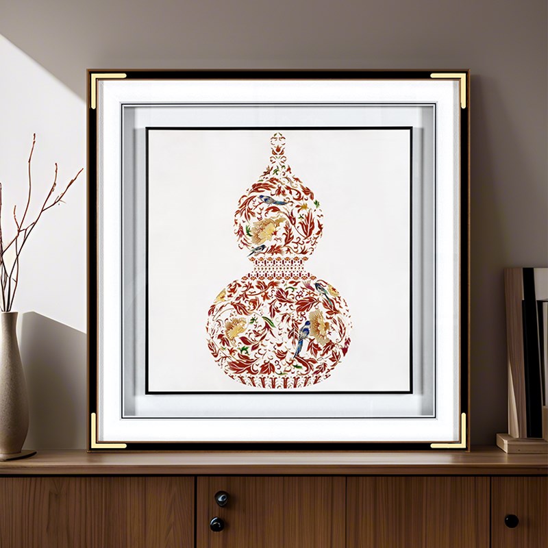 中式壁画玄关背景墙挂画福禄手工雕刻餐厅高端葫芦方形装饰铜雕画