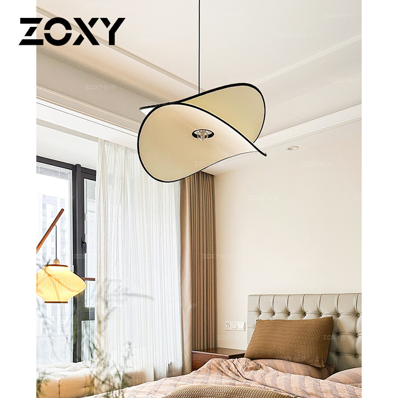 zoxy中古侘寂风卧室薯片荷叶吊灯南洋复古餐厅书房布艺灯法式客厅