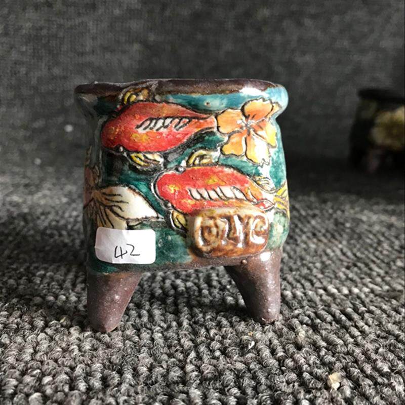 多彩花盆 创意手工刻画花朵盆高温釉烧韩式拇指小花盆器粗陶泥