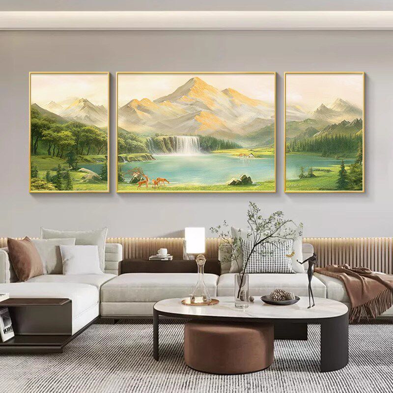 日照金山客厅装饰画2024新款沙发背景墙挂画轻奢高级感风景山水画