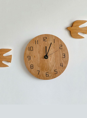 樱桃木鸟挂件墙壁挂饰日式纯实木装饰手工家居工艺品温馨氛围感