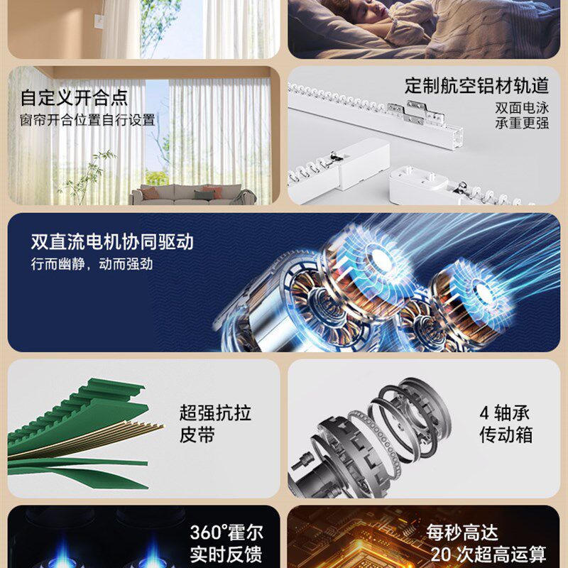 科思顿电动窗帘轨道智能全自动静音L型U型轨已接入米家可单边控制