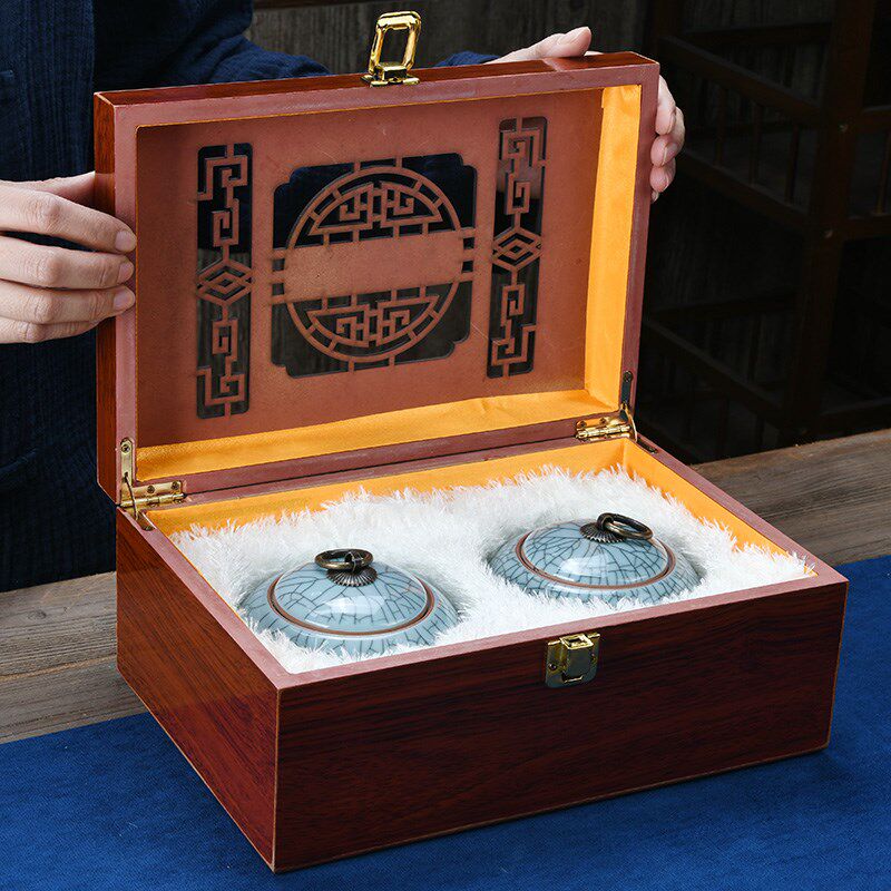 麦辞 高档红参高丽参包装盒 高端参片木盒礼盒空盒陶瓷密封罐定制