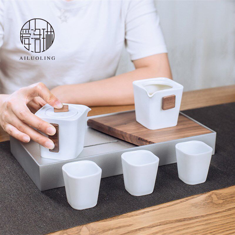 爱洛琳 不觉堂简约铝合金干泡台小茶盘 家用功夫茶具日式储水茶托