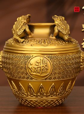 纯铜聚宝盆摆件黄铜金蟾米缸铜制工艺品家居客厅电视柜酒柜装饰