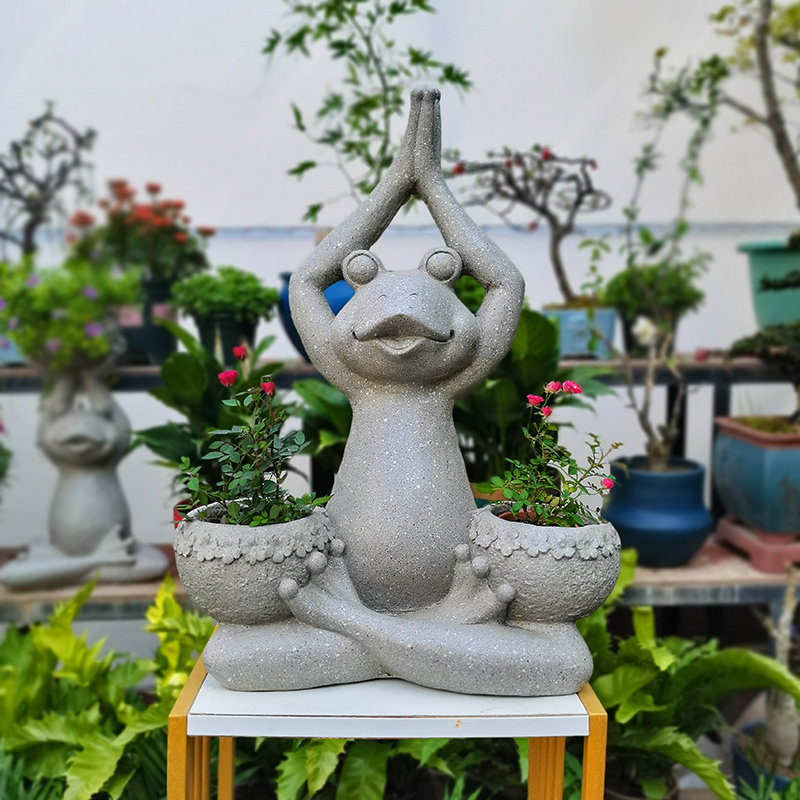 瑜伽青蛙花盆一楼小院装饰创意景观造景露台布置花园庭院落地摆件