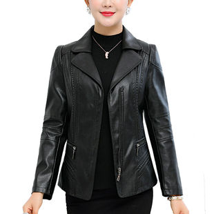 中老年皮衣女短款上衣春秋40-50岁妈妈装中年妇女气质冬夹克外套