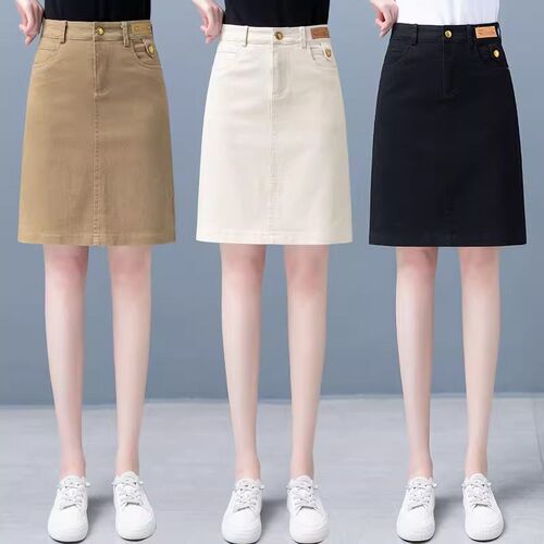 休闲牛仔半身裙女中长款2024年春秋新款高腰显瘦A字一步包臀裙秋