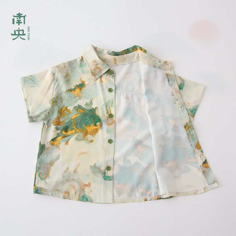 新中式男童夏装套装薄款2024新款儿童汉服短袖衬衫宝宝中小童夏季