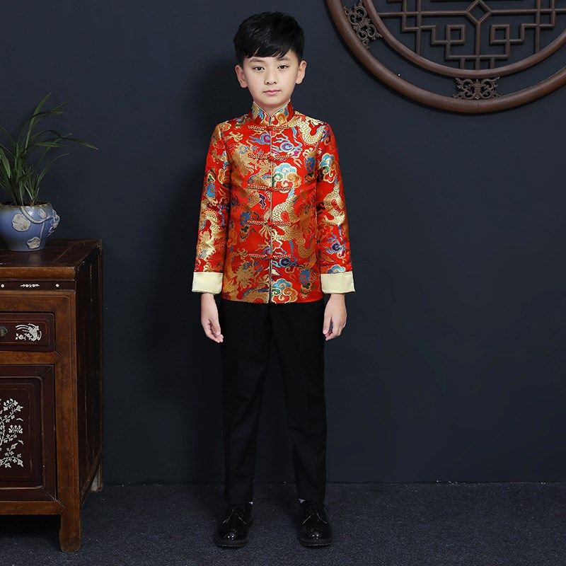 儿童唐装男童中国风中式礼服套装女童旗袍连衣裙宝宝演出服装春秋