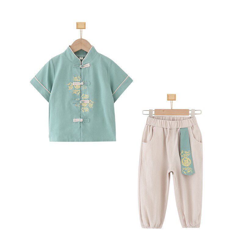 儿童汉服唐装古装中式男童短袖套装夏季中国风传统节日六一演出服