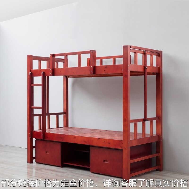 实木制式营具双层床营房上下铺高低床营房宿舍床营房单人床带底柜图片