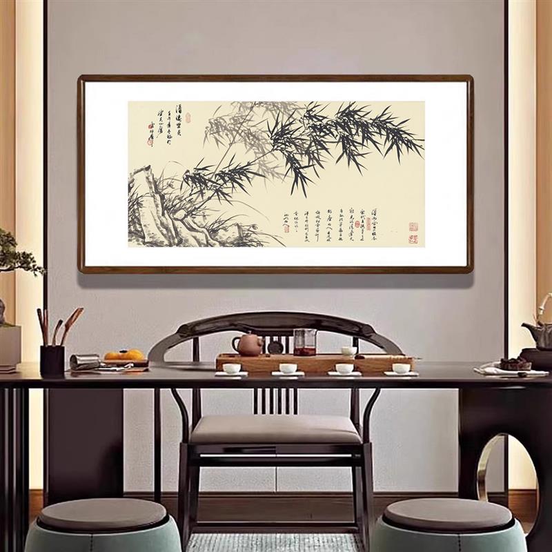 新中式竹子挂画国画水墨画装饰 客厅背景墙竹报平安字画 茶室书房