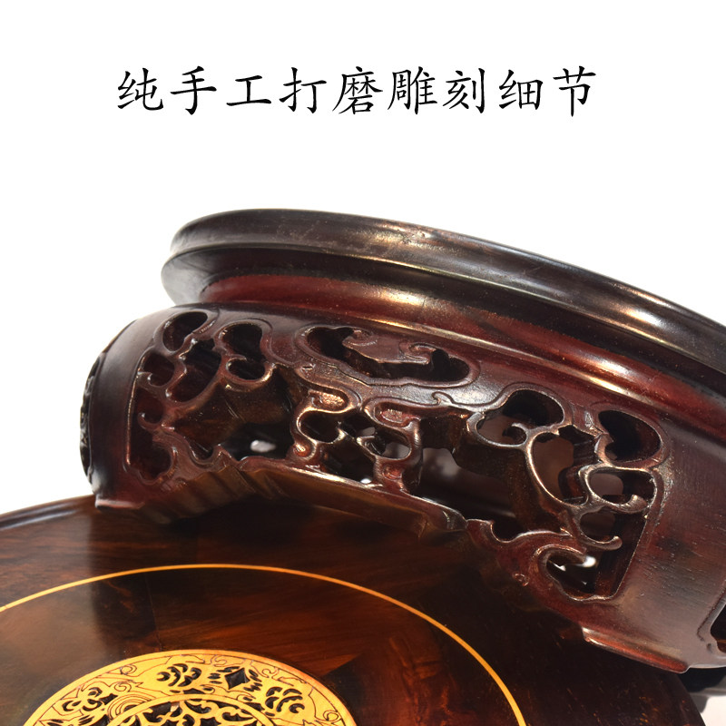 大红酸枝可旋转花瓶底座圆形实木镂空底座雕花佛像文玩摆件瓷瓶