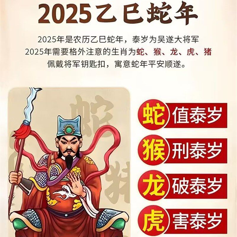 吴遂大将军太岁锦囊岁岁安2025乙巳蛇本命年属虎猴猪龙铜挂件吊坠
