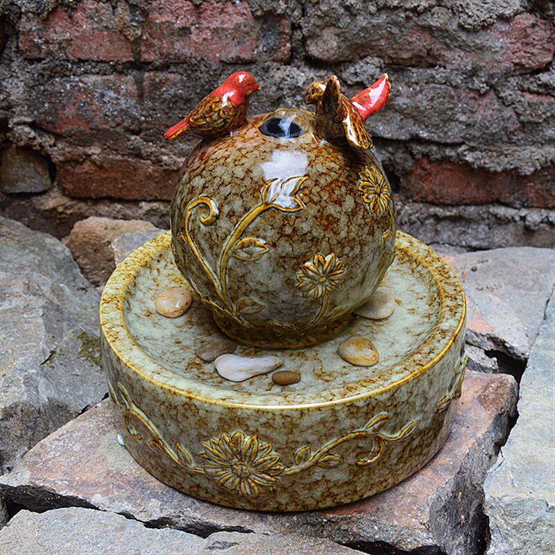 陶瓷工艺品摆设欧式小瀑布喷泉流水加湿器家居桌面客厅装饰小摆件