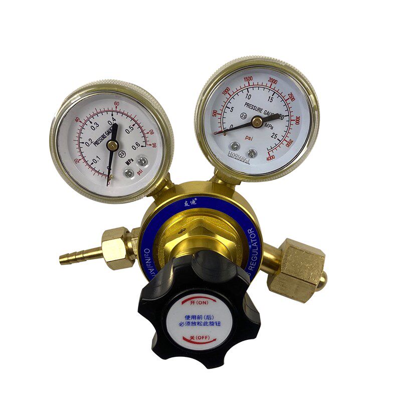铜标气减压器阀双表头4L 8L气瓶螺母w21.8-14右旋出气宝塔接头6mm