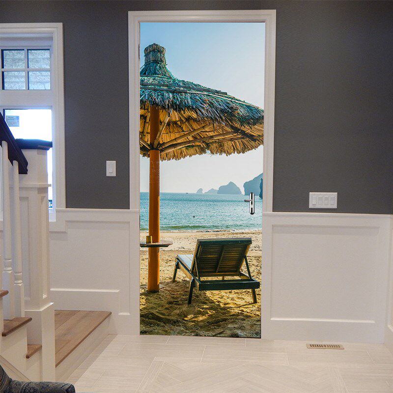 房门海报3D立体楼梯通道门贴壁画翻新自粘卧室旧木门翻新墙贴纸