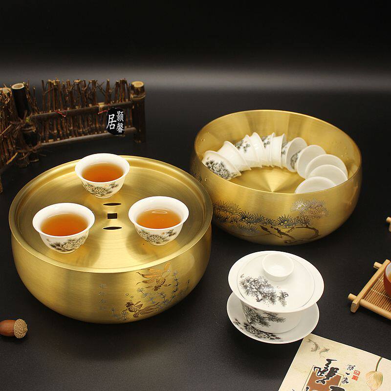 纯铜茶洗茶海茶托功夫铜茶具杯洗笔洗茶道六君子零配客厅茶台茶池