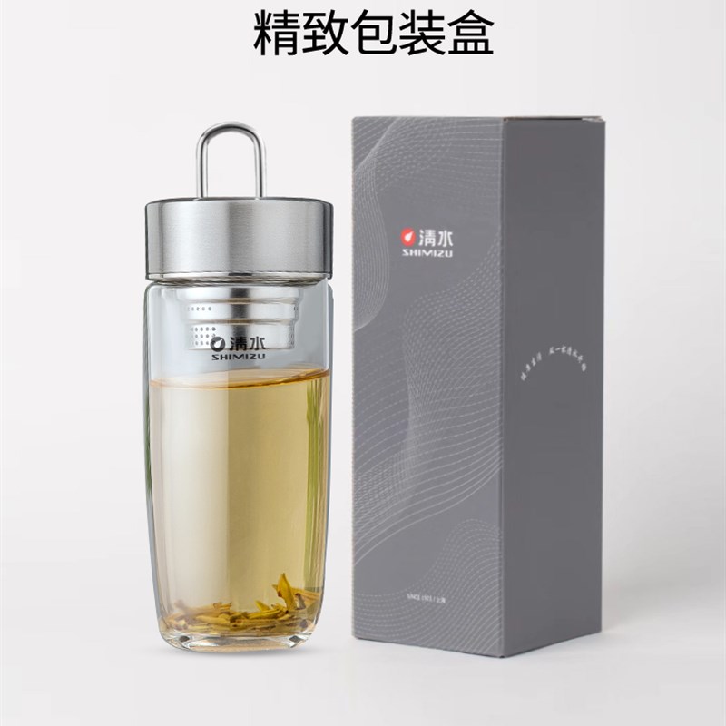清水单层鹅蛋型玻璃杯提环316盖芯滤网水杯家用车载泡茶杯耐温差