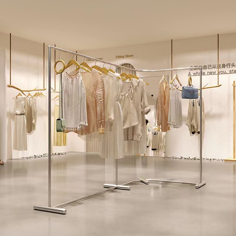 服装店展示架简约弧形不锈钢中岛架男装女装店童装店货架陈列道具