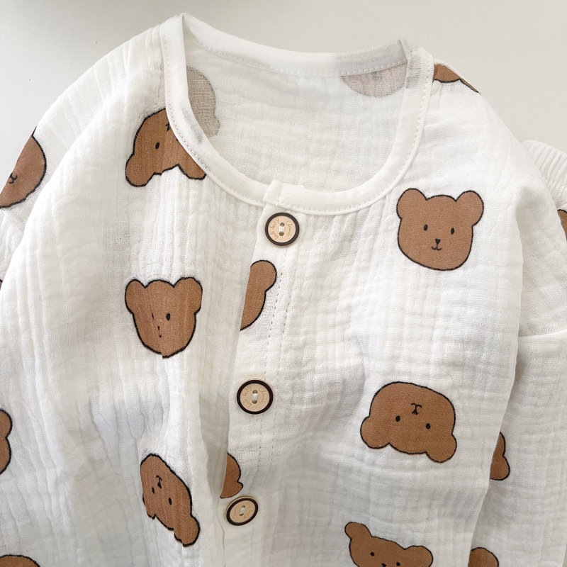 儿童纱布睡衣纯棉夏季透气春秋男孩女童家居服宝宝空调服薄款四季