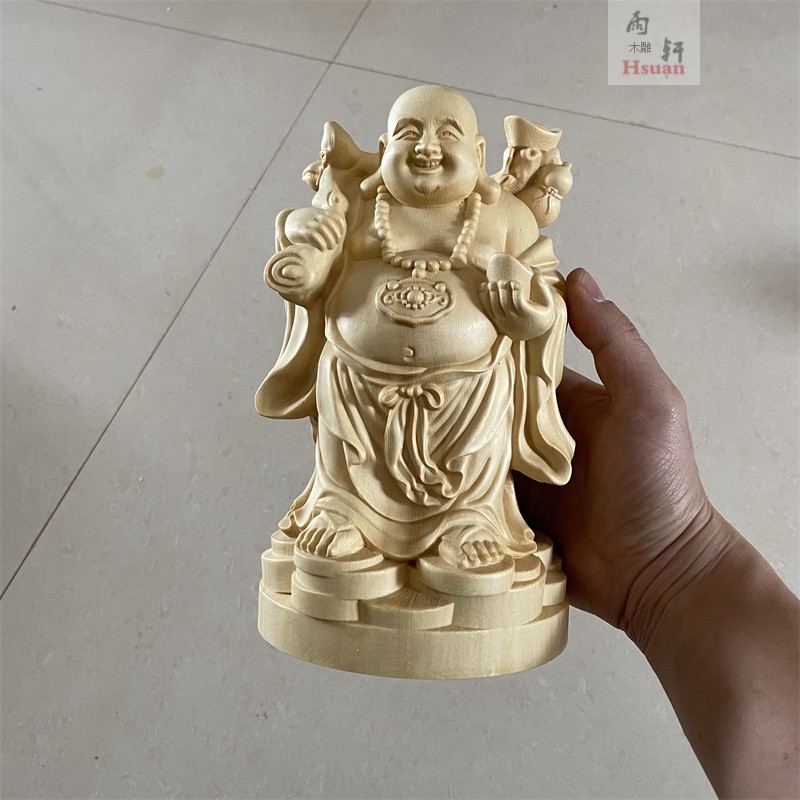 木雕元宝布袋弥勒佛像摆件实木雕刻笑佛家居客厅电视柜招财装饰品