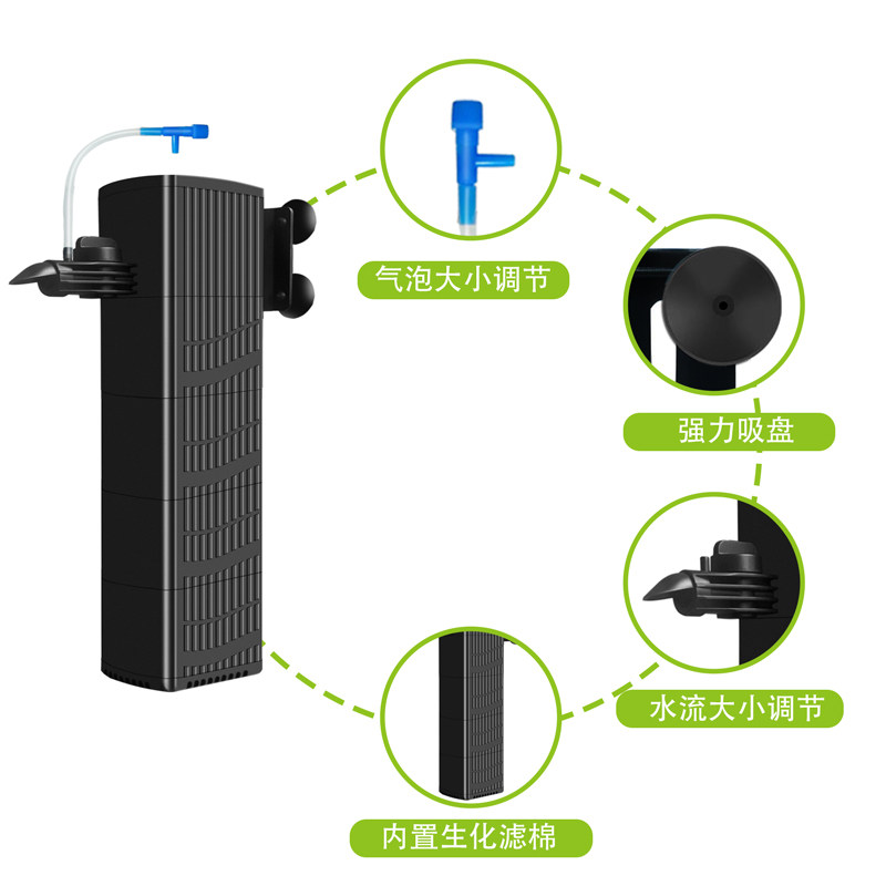 鱼缸过滤器三合一增氧净水循环系统静音增氧泵养鱼吸便制氧净水器